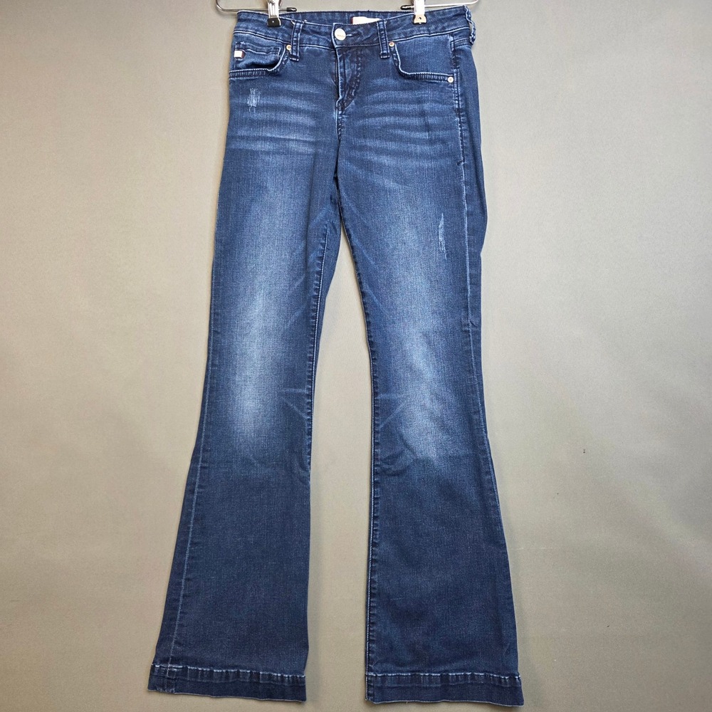 Dear John Jeans Women's Flare Leg Mid Rise Distressed Dark Wash 26